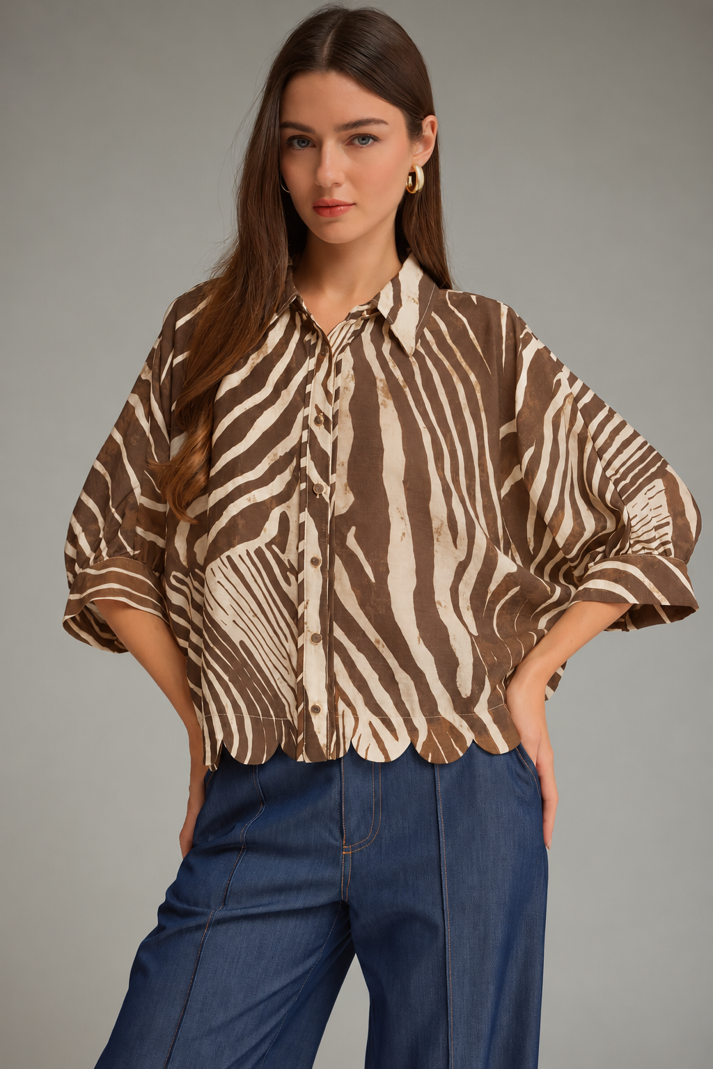 Zebra print poncho sleeve top