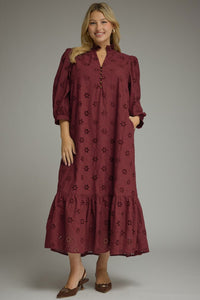 Floral eyelet embroidery midi dress