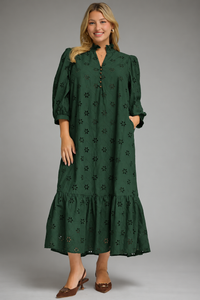Floral eyelet embroidery midi dress