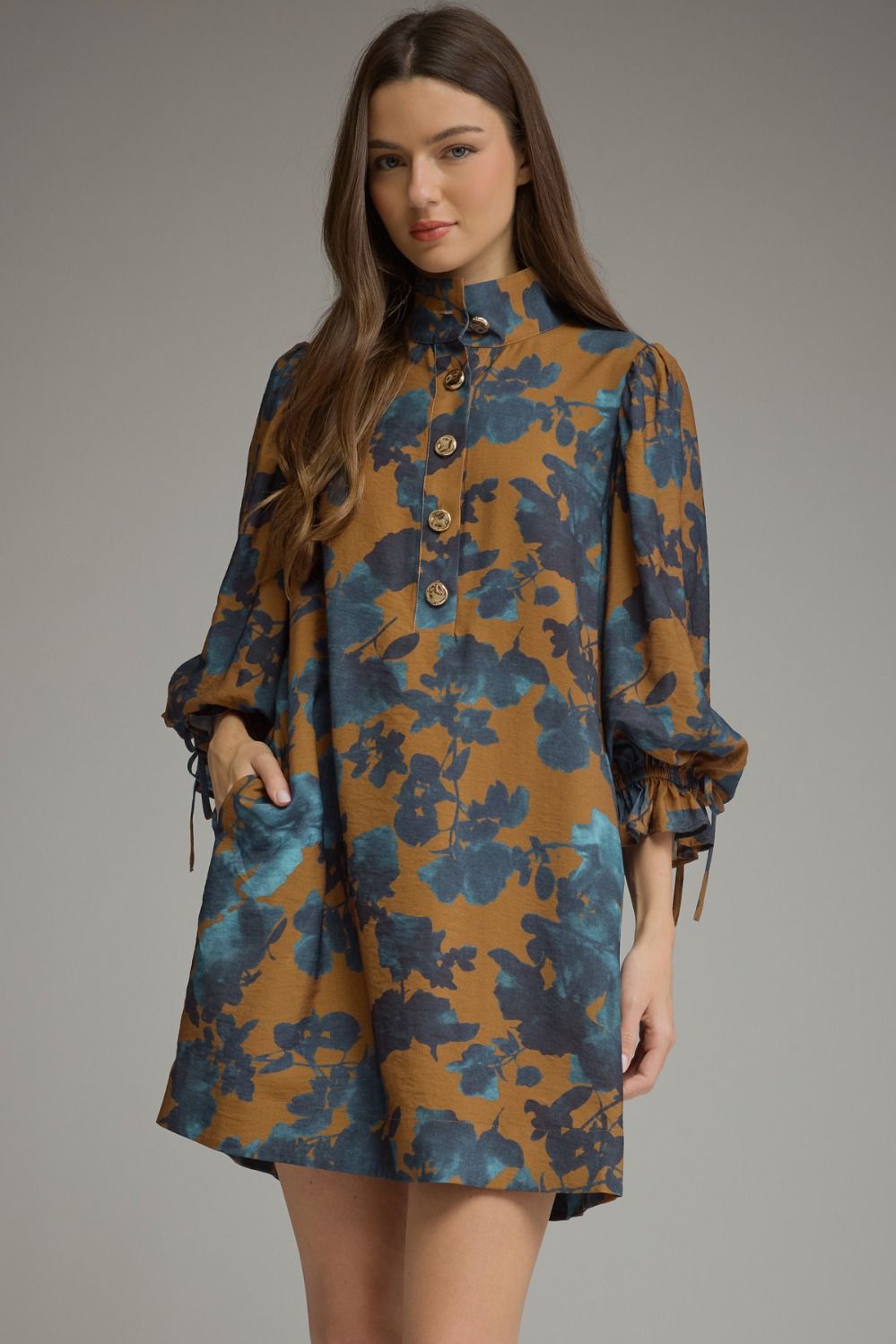 Floral ¾ balloon sleeve mini dress