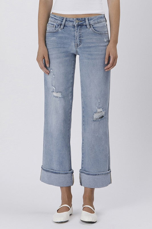 LOVERVET MID RISE CUFFED ANKLE WIDE JEANS