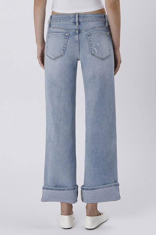 LOVERVET MID RISE CUFFED ANKLE WIDE JEANS