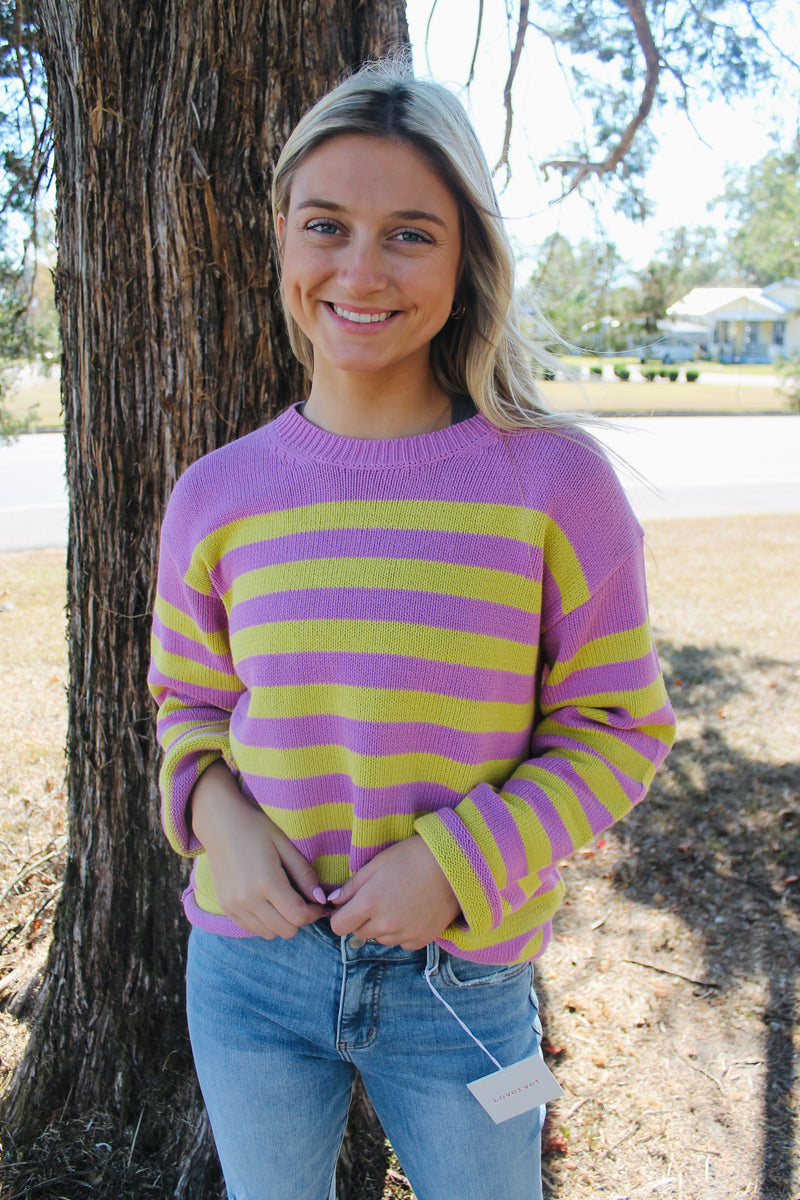 SOFT ROUND NECK SWEATER TOP WITH STRIPES