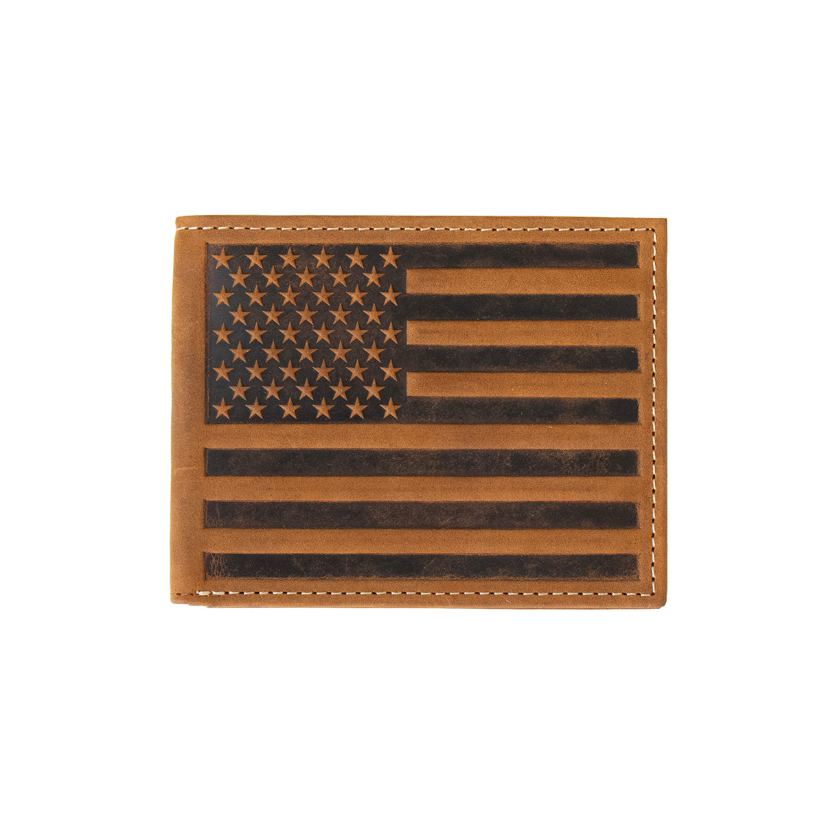 NOCONA MENS BIFOLD STYLE WALLET EMBOSSED FLAG BROWN