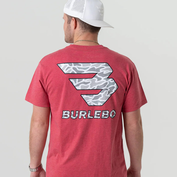 Burlebo - SS - Flying B White Camo Logo - Heather Crimson
