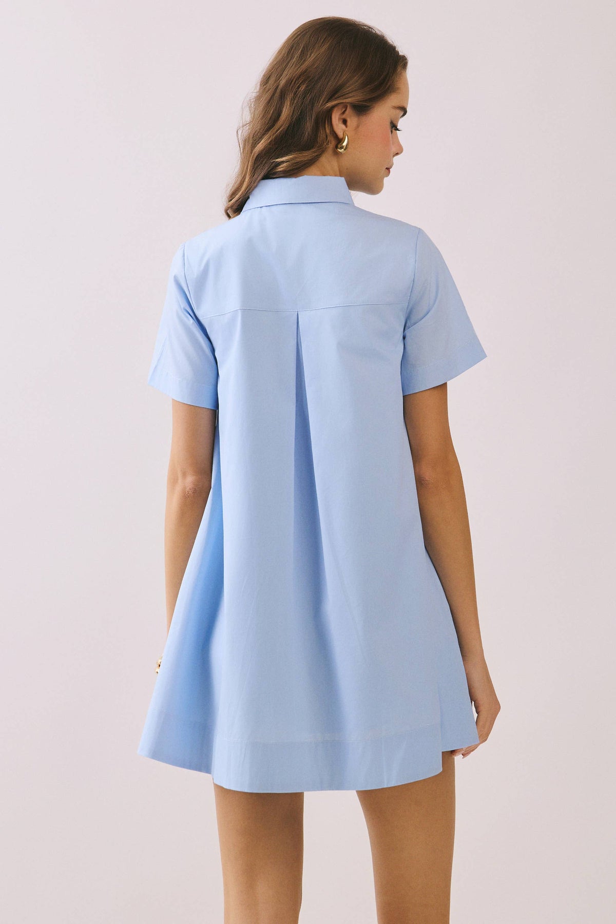 -Button Down Bold Contrast Stitching Shirt Dress