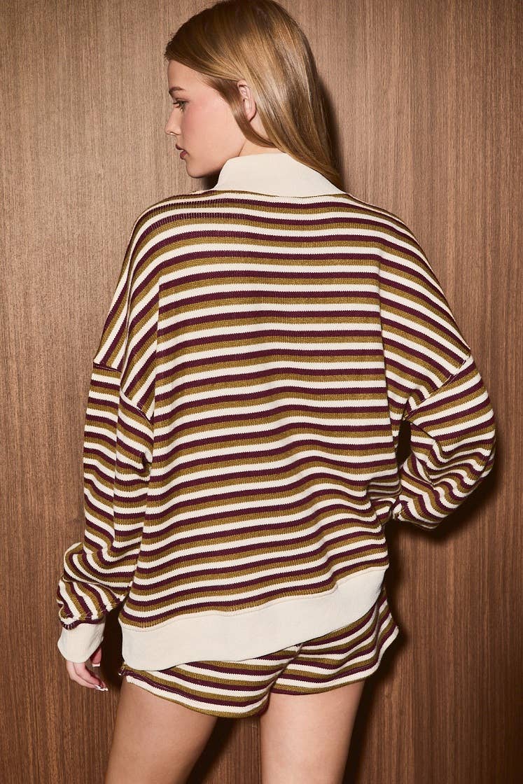 MOCK NECK STRIPE SWEATSHIRTS TOP
