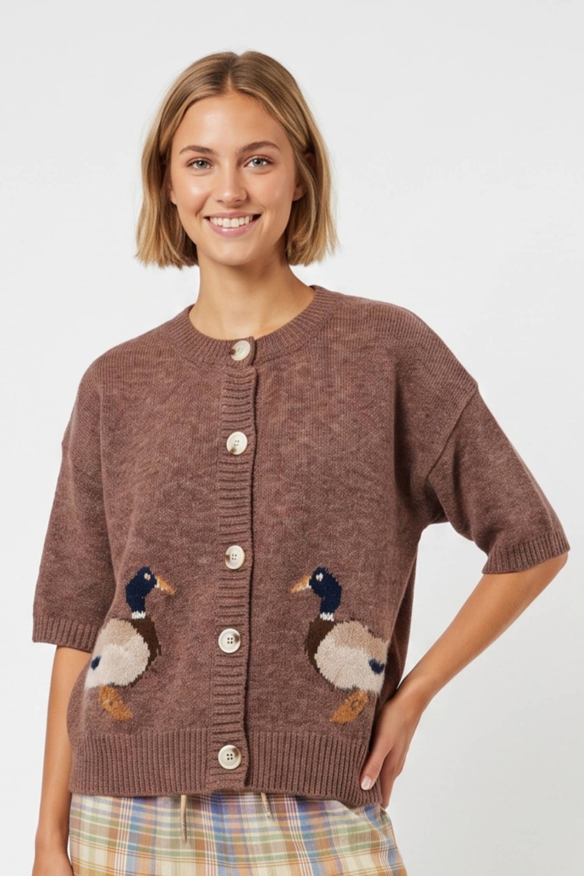 Mallard motif button up cardigan
