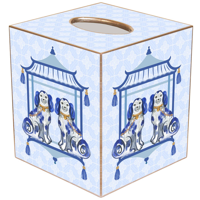 Staffordshire Dogs Blue Background Handmade Tissue Box Cover