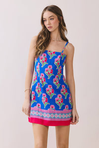 Floral Print Contrast Hem Detail Mini Dress