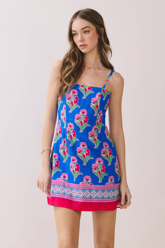 Floral Print Contrast Hem Detail Mini Dress