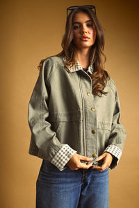 GINGHAM COLLARED TWILL JACKET