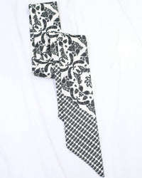 Elaina Foliage Print Skinny Scarf Black