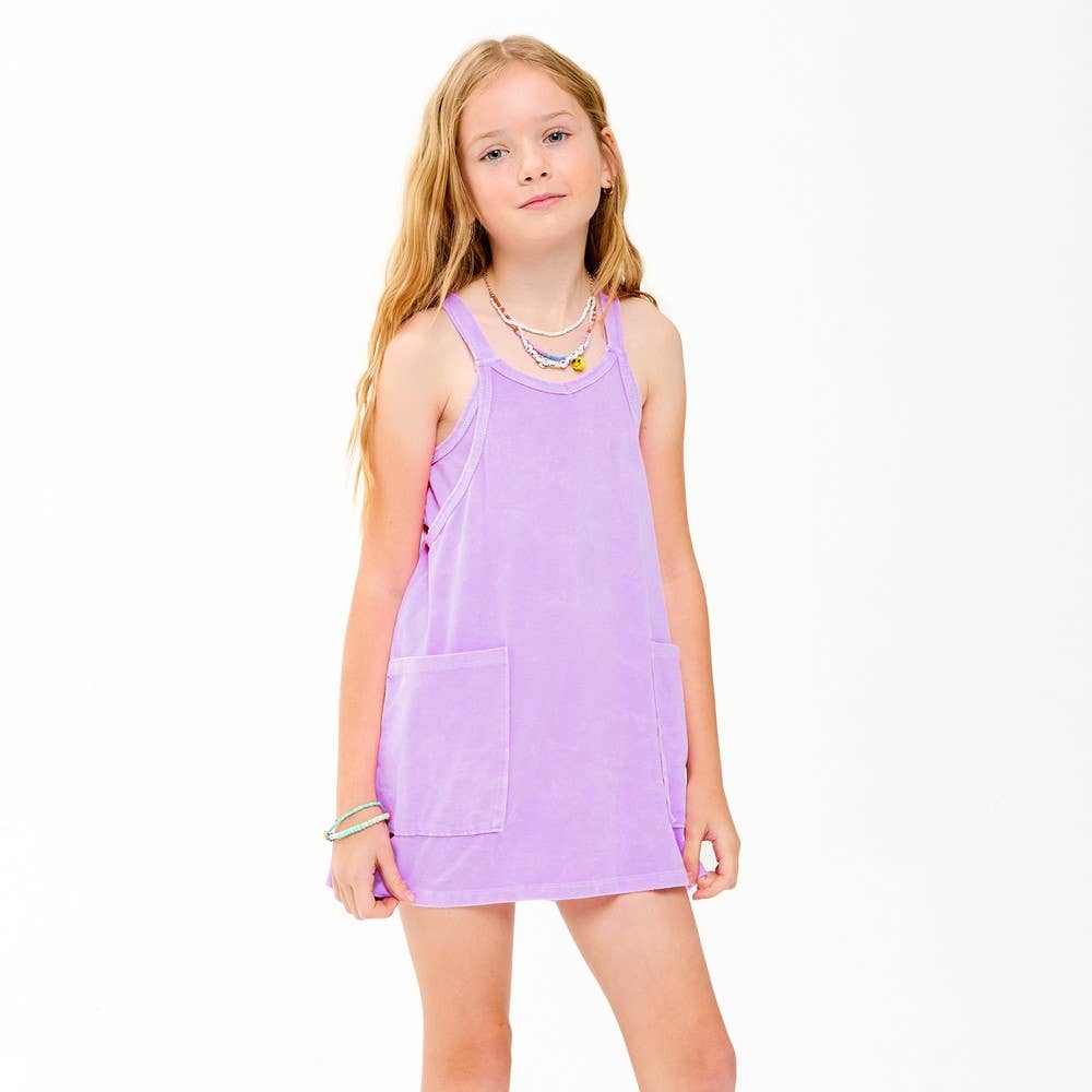 Girls Mineral Washed Dress with Built-in Romper Lining