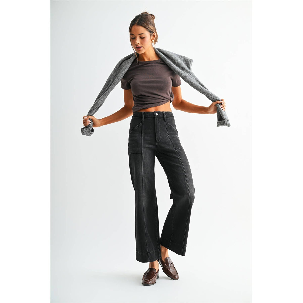 HIGH-RISE WIDE ANKLE TROUSER HEM