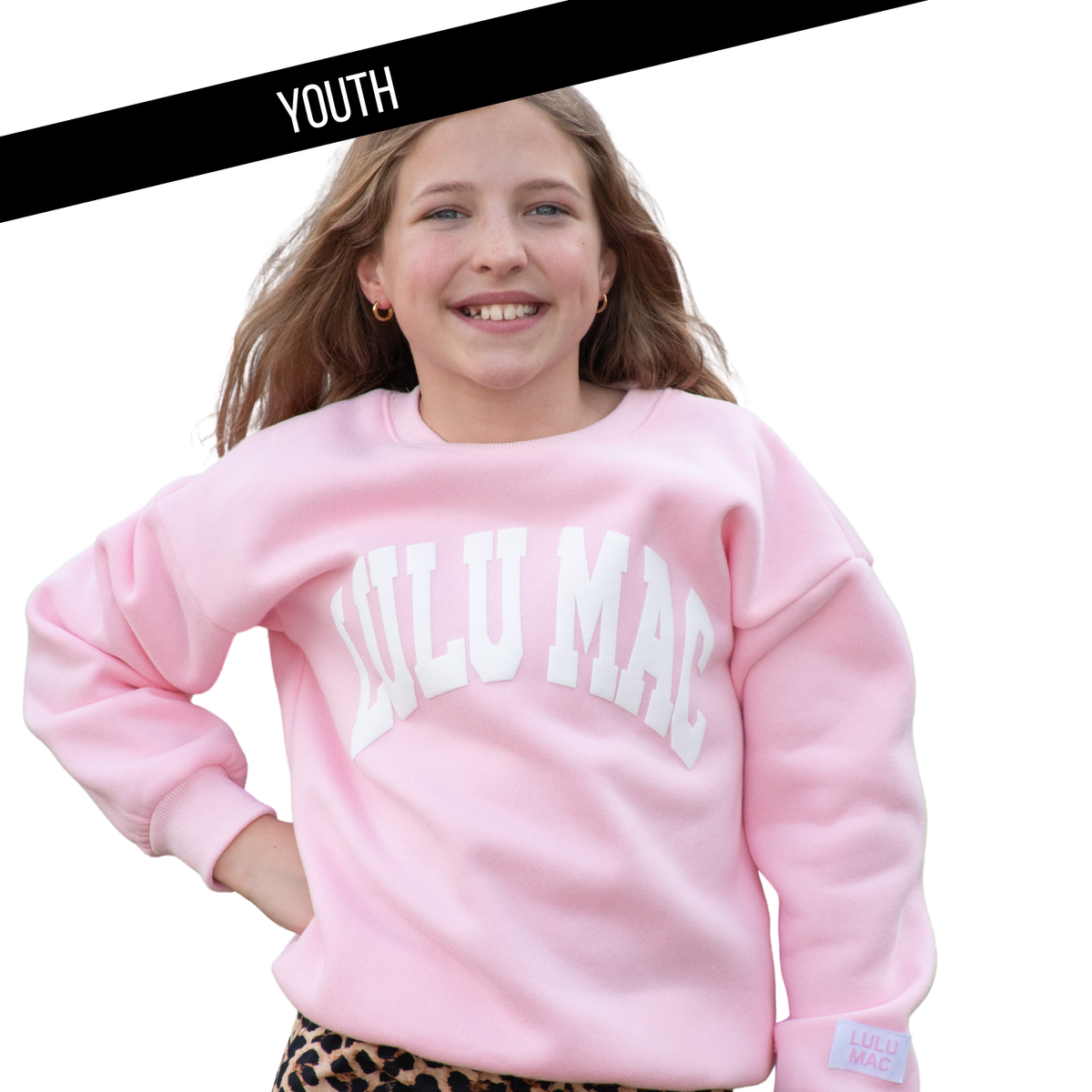 LULU MAC YOUTH SWEATSHIRT LIGHT PINK WITH WHITE PUFF