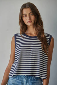 Knit Cotton Spandex Striped Ribbed Sleeveless Top