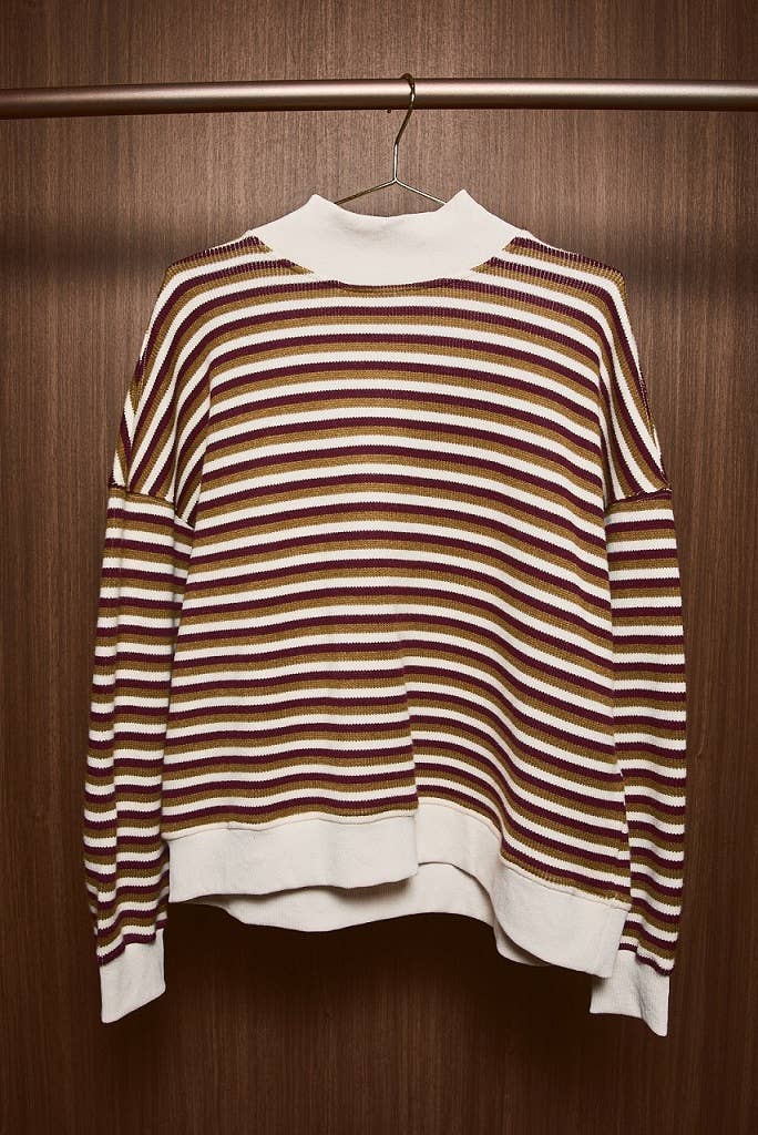 MOCK NECK STRIPE SWEATSHIRTS TOP