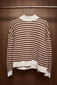 MOCK NECK STRIPE SWEATSHIRTS TOP