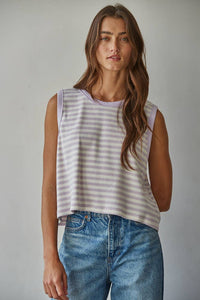 Knit Cotton Spandex Striped Ribbed Sleeveless Top