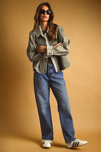GINGHAM COLLARED TWILL JACKET