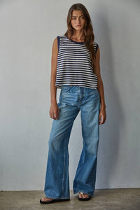 Knit Cotton Spandex Striped Ribbed Sleeveless Top