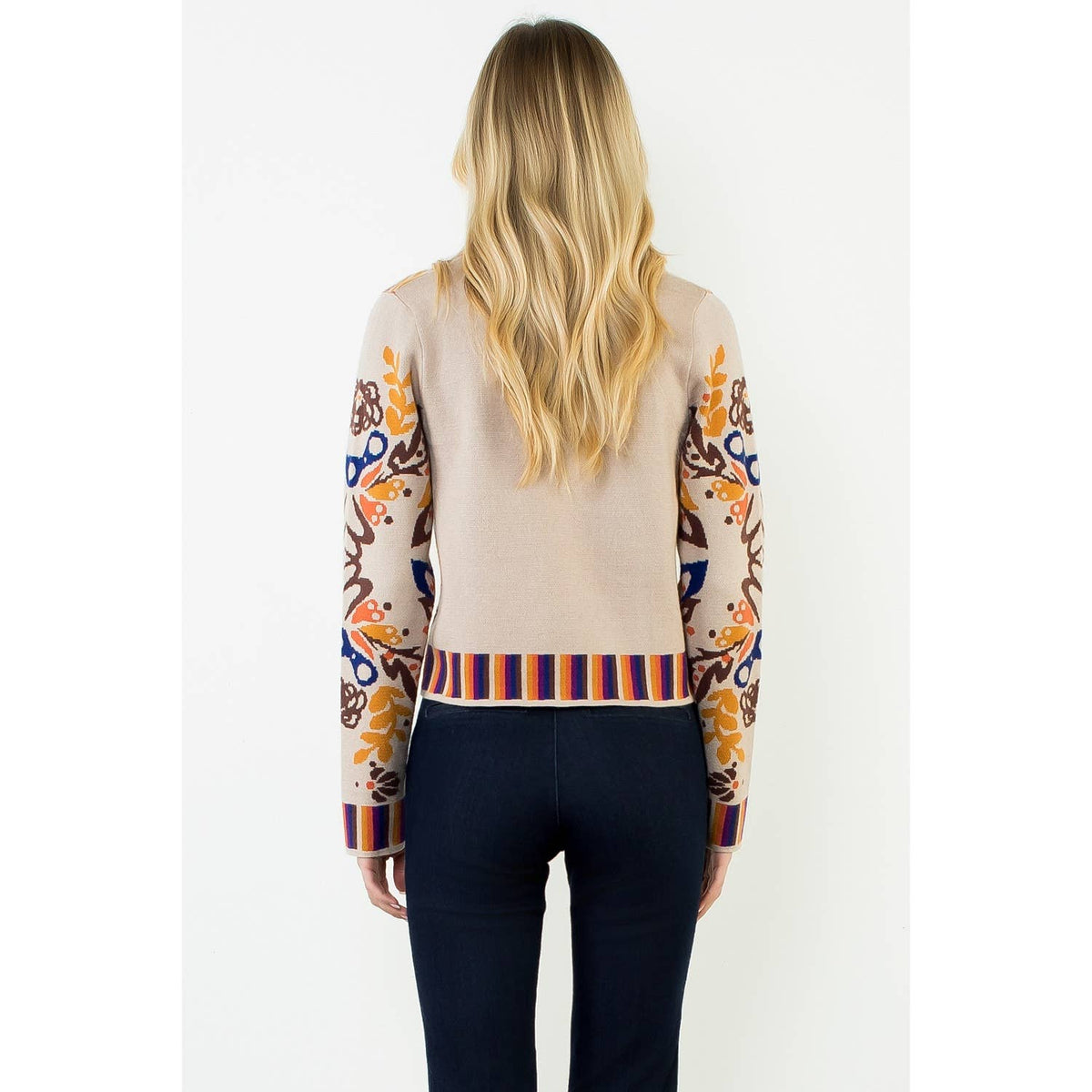 Floral V-Neck Cardigan With Gold Buttons