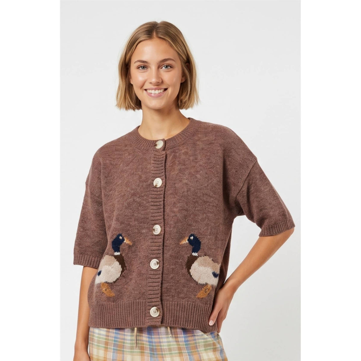 Mallard motif button up cardigan