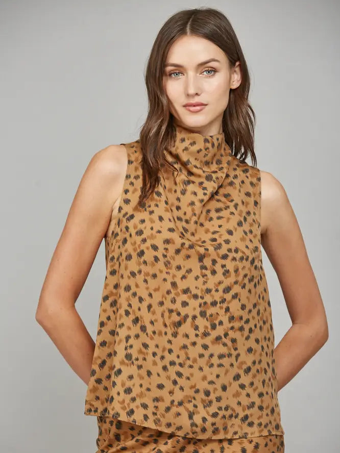 High Cowl Neck Sleeveless Blouse