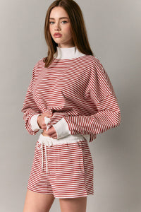 MOCK NECK STRIPE SWEATSHIRTS TOP