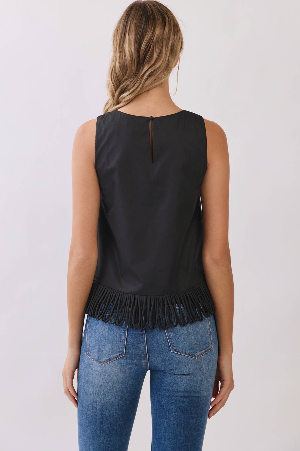 -Fringe Hem Sleeveless Top