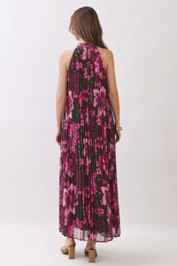 Floral Print Pleated Halter Maxi Dress