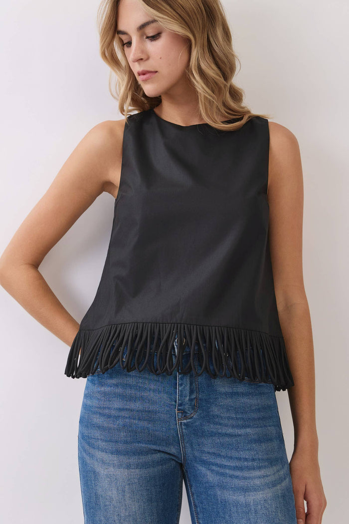 -Fringe Hem Sleeveless Top