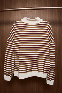MOCK NECK STRIPE SWEATSHIRTS TOP