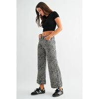 HIGH-RISE WIDE LEG CROPPED CUFF LEOPARD