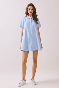 -Button Down Bold Contrast Stitching Shirt Dress
