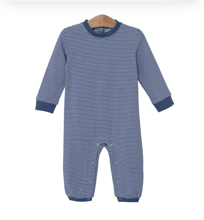 Trotter Street Miller Long Sleeve Romper Blue Stripe