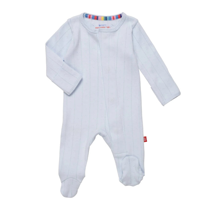 Magnetic Me love lines blue organic cotton pointelle footie