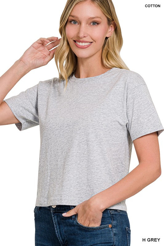 COTTON CREW NECK SHORT SLEEVE CROPPED T-SHIRT