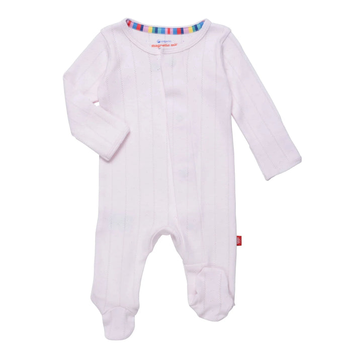 Magnetic Me love lines pink organic cotton pointelle footie