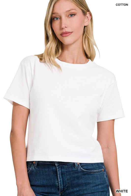 COTTON CREW NECK SHORT SLEEVE CROPPED T-SHIRT