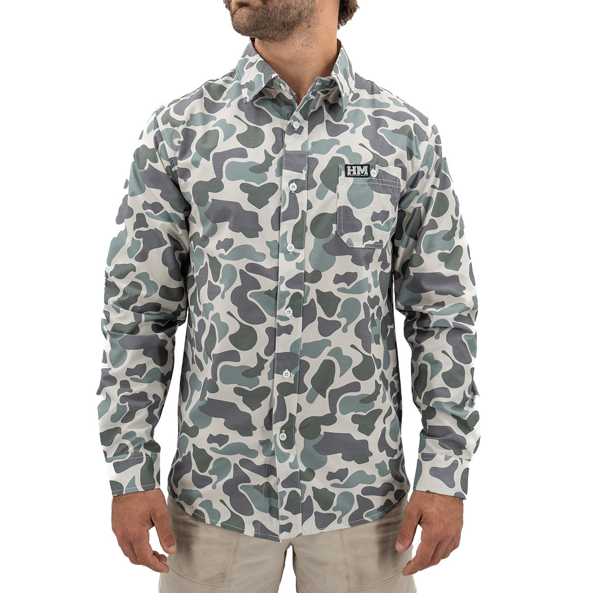 Hurricane Marsh - LS Performance Button Down - Sage Camo