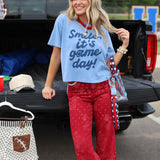 Smile, It’s Game Day Blue Crop Tee