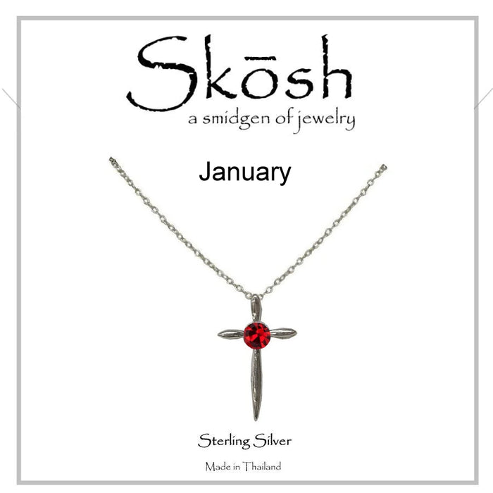 Skosh Silver Cross with Centered December Birthstone CZ 57-627