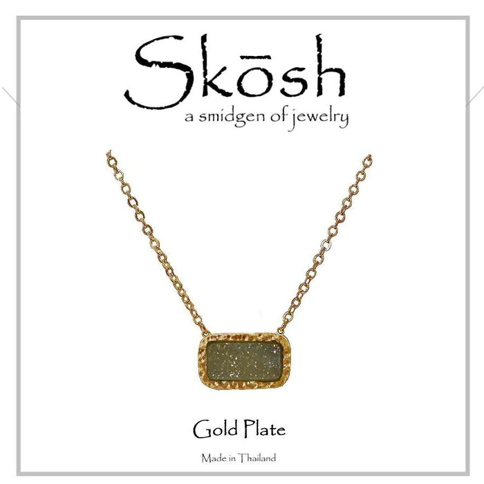 Skosh Satin Gold White Druzy with 16" chain 58-3-002