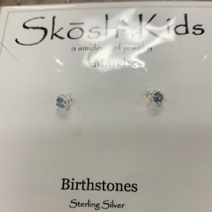 Kids Birthstone Ear Rings March , Silver 56-123-03