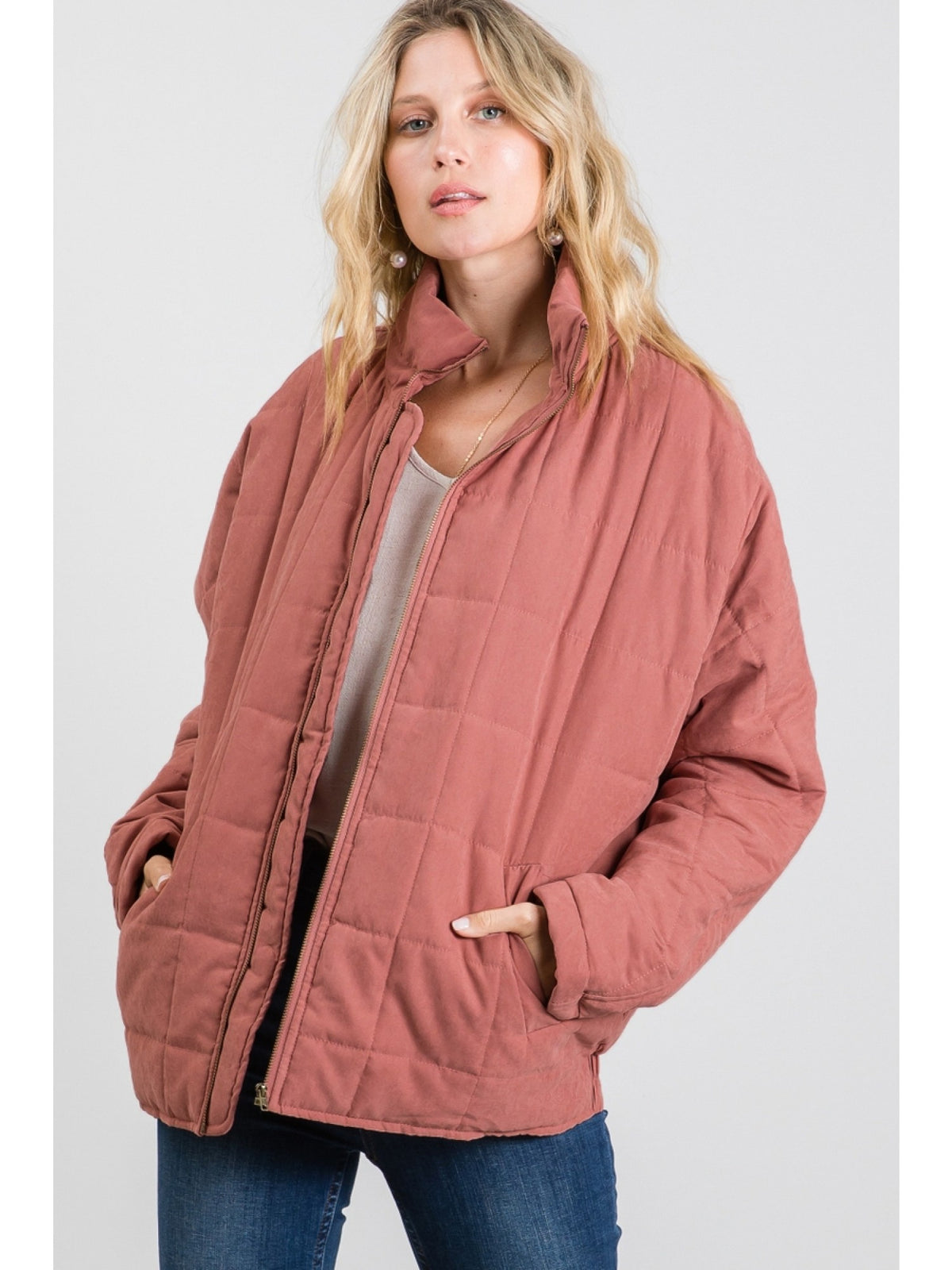 Solid quilted puffer jacket