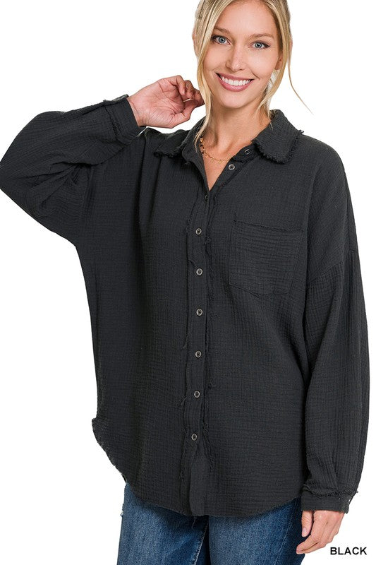 OVERSIZED RAW EDGE SHIRT QT-1271D4