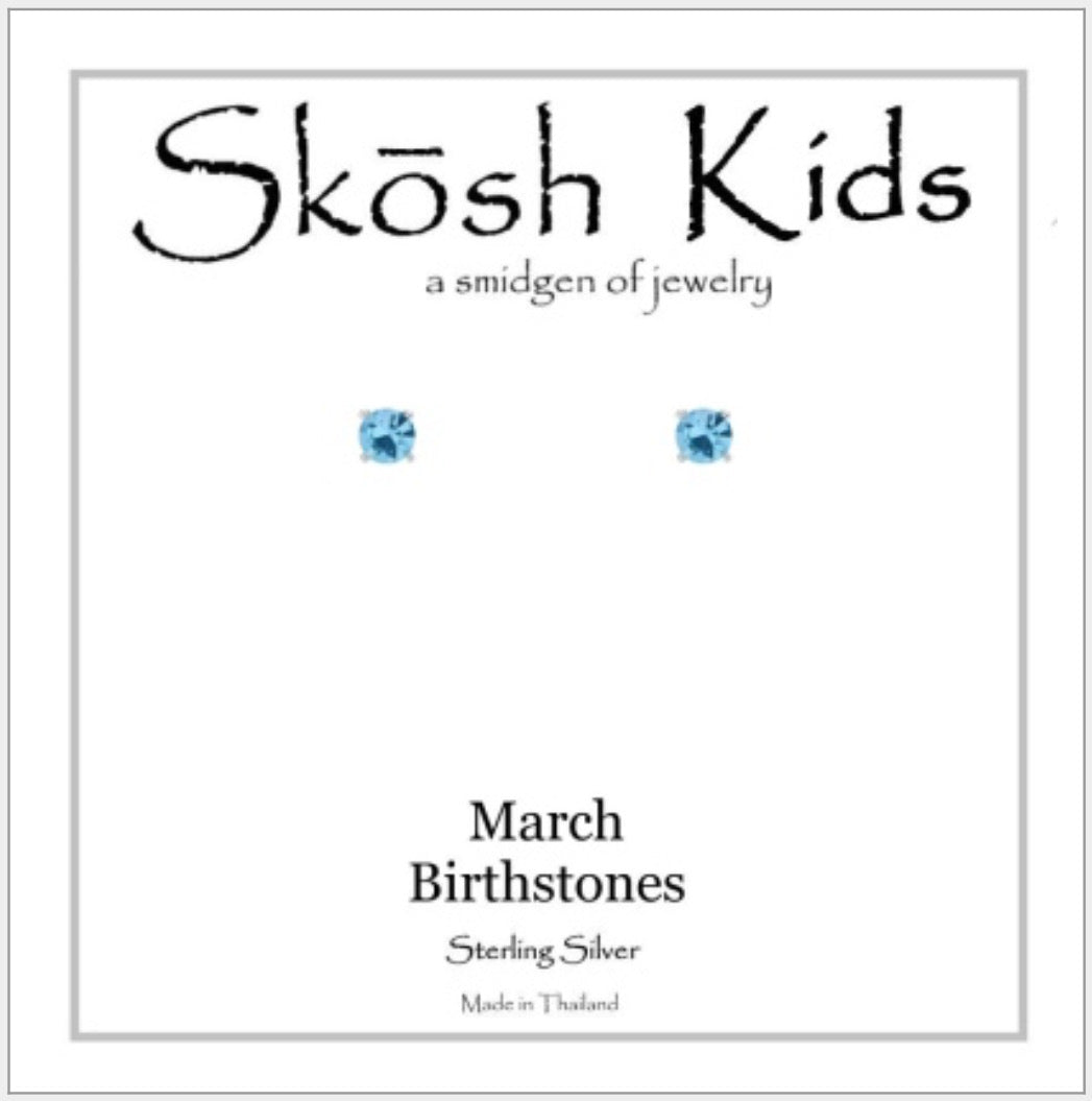 Skosh Kids Birthstone Ear Rings March, Silver 56-141-03
