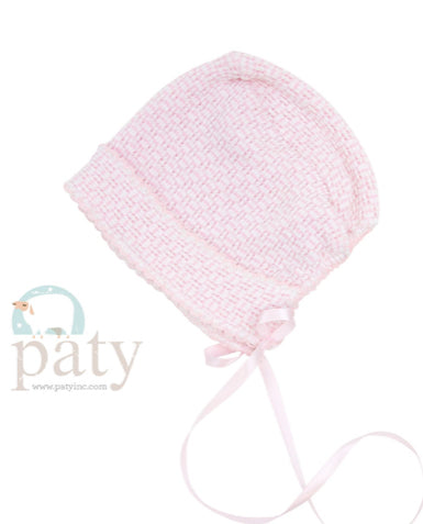 #210 Solid Color Paty Knit Bonnet w/ Ribbon Tie & Finished Edge